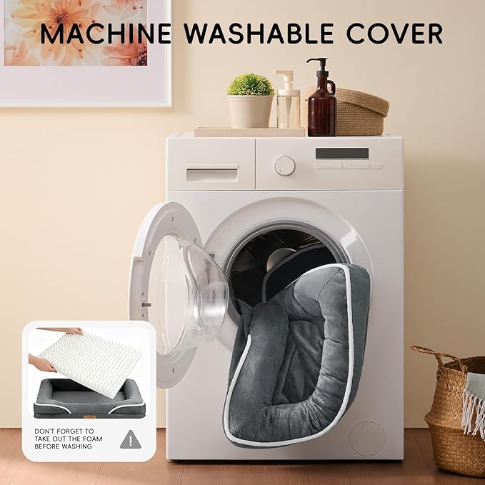 Homemate Dog Beds Large Sized Dog: 36x27 inch Orthopedic Large Dogs Bed XL Outdoor Pet Cat Bed Sofa Supplies with Toy Dogs Crate Pad Couch with Removable Washable Cover & Non-Slip Botton Dark Grey