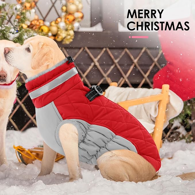 AOFITEE Dog Coat, Warm Dog Winter Coat for Small Dogs, Reflective Turtleneck Dogs Jacket with Harness Built in, Waterproof Windproof Pet Fleece Vest Snow Jacket for Cold Weather, Christmas Red S