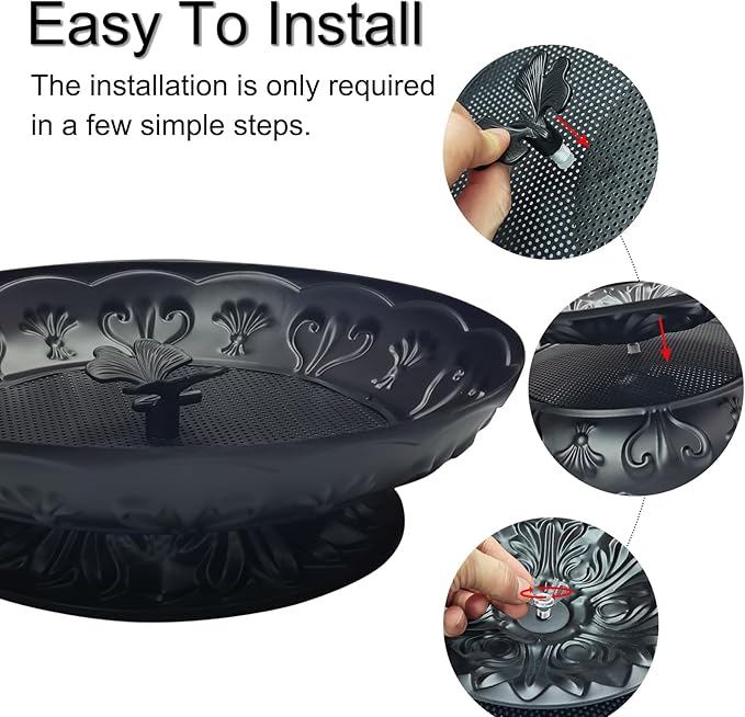 Ground Platform Bird Feeder Tray,11” Metal Large Standing Bird Feeder Mesh Seed Tray,for Outdoor Garden (Black-1 Pack)