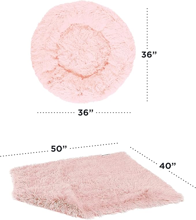 Best Friends by Sheri Bundle Set The Original Calming Shag Donut Cuddler Cat and Dog Bed + Pet Throw Blanket, Cotton Candy Pink, Large, 36x36