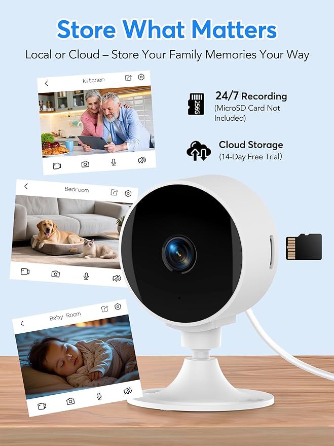 Security Camera Indoor 2K 3MP, Pet & Baby Monitor WiFi Camera with Motion & Sound Detection, Real-Time Alert, Two-Way Audio, Works with Alexa & Google Assistant, Supports 256G SD&Cloud, 2.4GHz