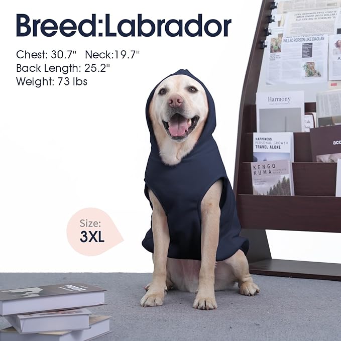 IECOii Warm Dog Hoodie for Large Dogs, Extra Large Dog Hoodie Fleece Vest with Leash Hole & Pocket, Big Dogs Sweatshirt for Giant Breed, Pullover Sleeveless Great Dane Sweater, Blue, 4XL