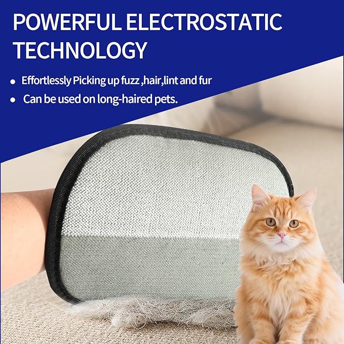 Pet Hair Removal Glove for Dogs & Cats-Upgraded Electrostatic Pet Hair Grooming Glove, Reusable Magic Brush Tool for Furniture, Couch, Carpet, Car Seats