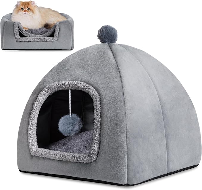 Cat Bed Cave for Indoor, Suitable for Cat Dome Bed, Hideaway Bed for Indoor Cats with Removable Mattress for Kittens. Cat Tent House for Dual Use (M:15"x15")