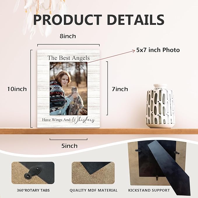 Cat Memorial Picture Frames - Cats Photo Frame, Memorial Sympathy Gifts for Loss of Pet Cat, The Best Angels Have Wings and Whiskers Picture Photo Frames for Home Bedroom Decor, 5x7