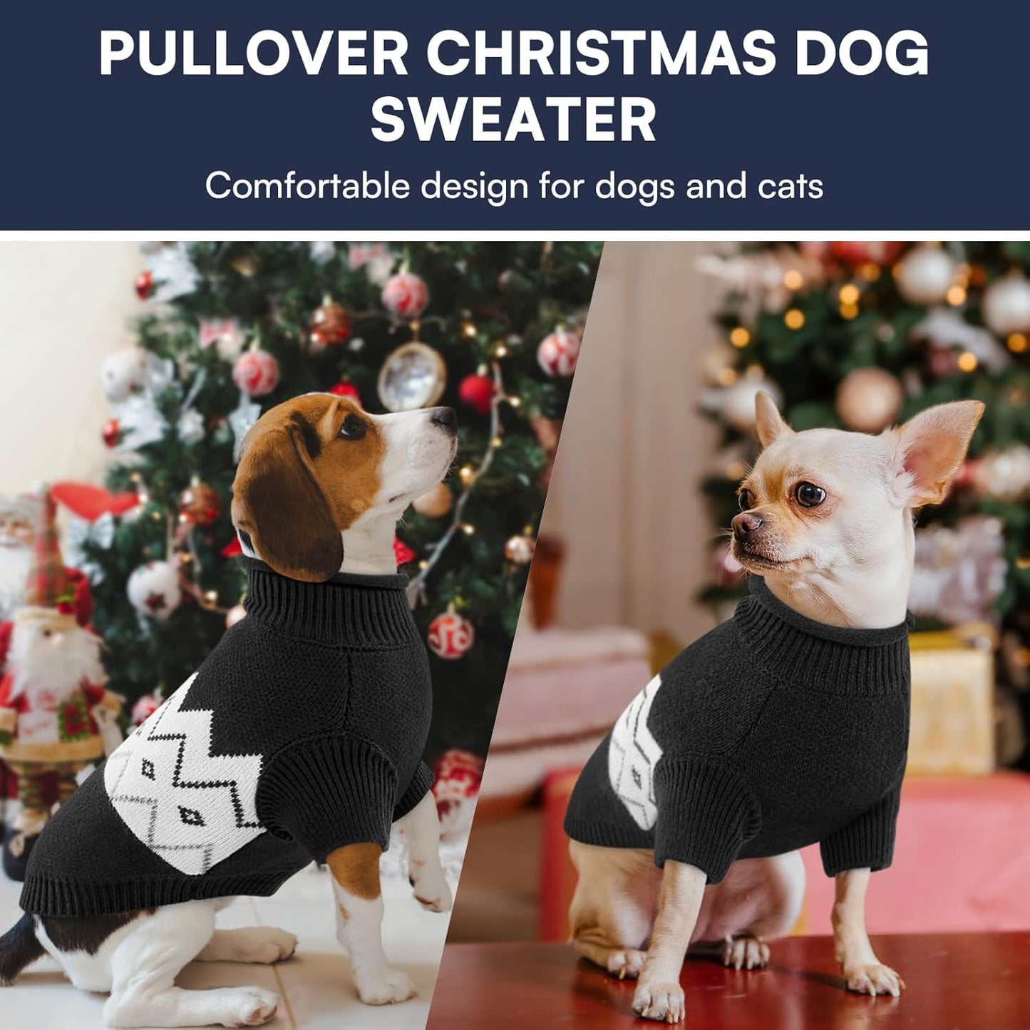 Queenmore Warm Dog Sweater, Soft Pet Knitwear, Knitted Pullover, Winter Pet Clothes for Small Medium Dogs Cats