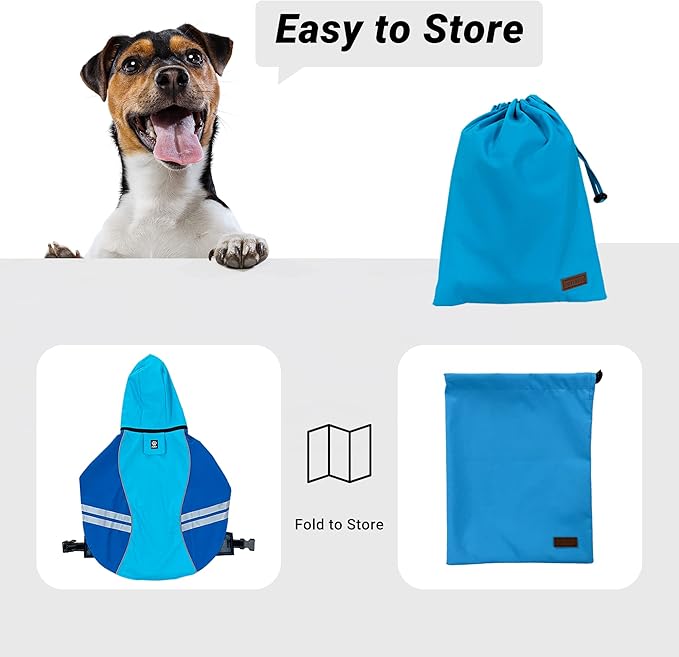 Dog Raincoat for Medium Large Extra Large Dogs, Waterproof Rain Jacket with Reflective Strap, Lightweight Hoodies Full-Body Coverage Dry Clothes (S, Blue)
