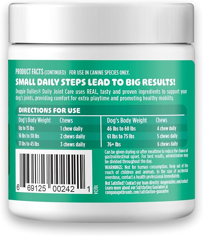 Doggie Dailies, Hip and Joint Supplement for Dogs, Glucosamine Chondroitin, Premium Hip and Joint Chews for Dogs All Breeds & Sizes, Dog Vitamins and Supplements, (Chicken) 120 Chews