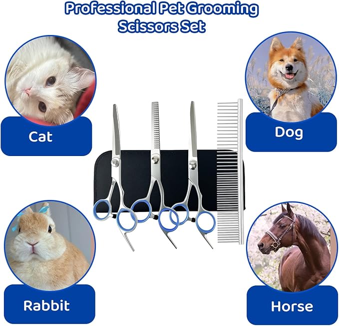 7-in-1 Dog Grooming Kit with Stainless Steel Scissors Professional Ergonomic Dog Grooming Scissors Perfect for Small and Large Dogs