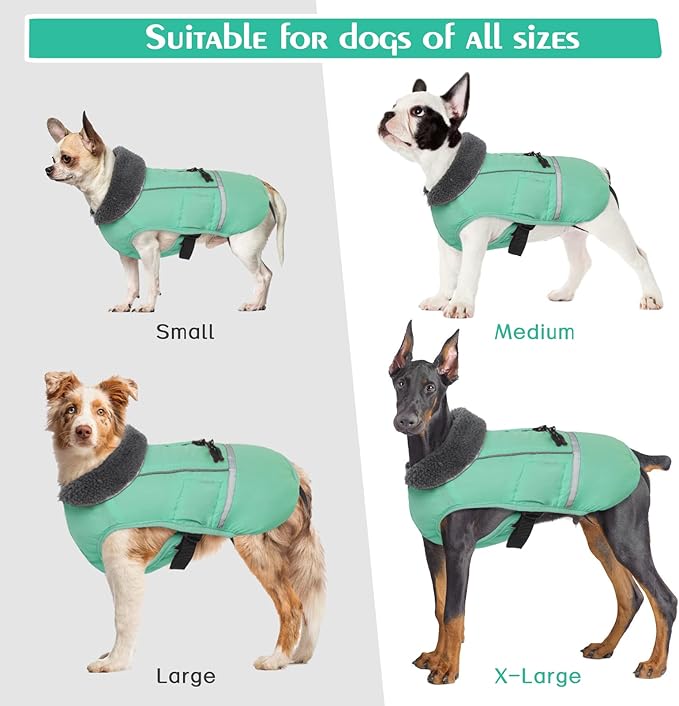 QBLEEV Warm Dog Coat - Waterproof Reflective Jacket, Thick Fleece Dog Snowsuit Christmas Vest for Cold Weather, Small to Large Dogs