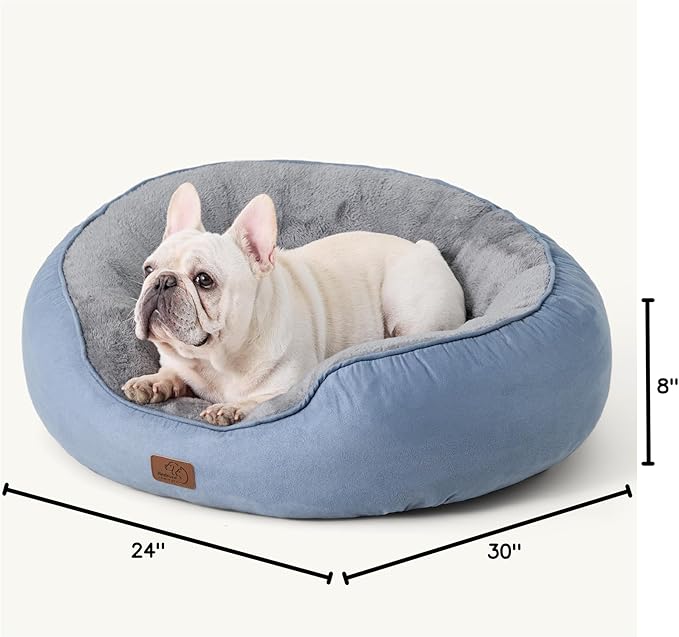 Bedsure Dog Bed for Medium Dogs - Round Washable Medium Pet Bed, Anti-Slip Donut Fluffy Plush Indoor Fur Cat Bed, 30 inches, Frost Blue