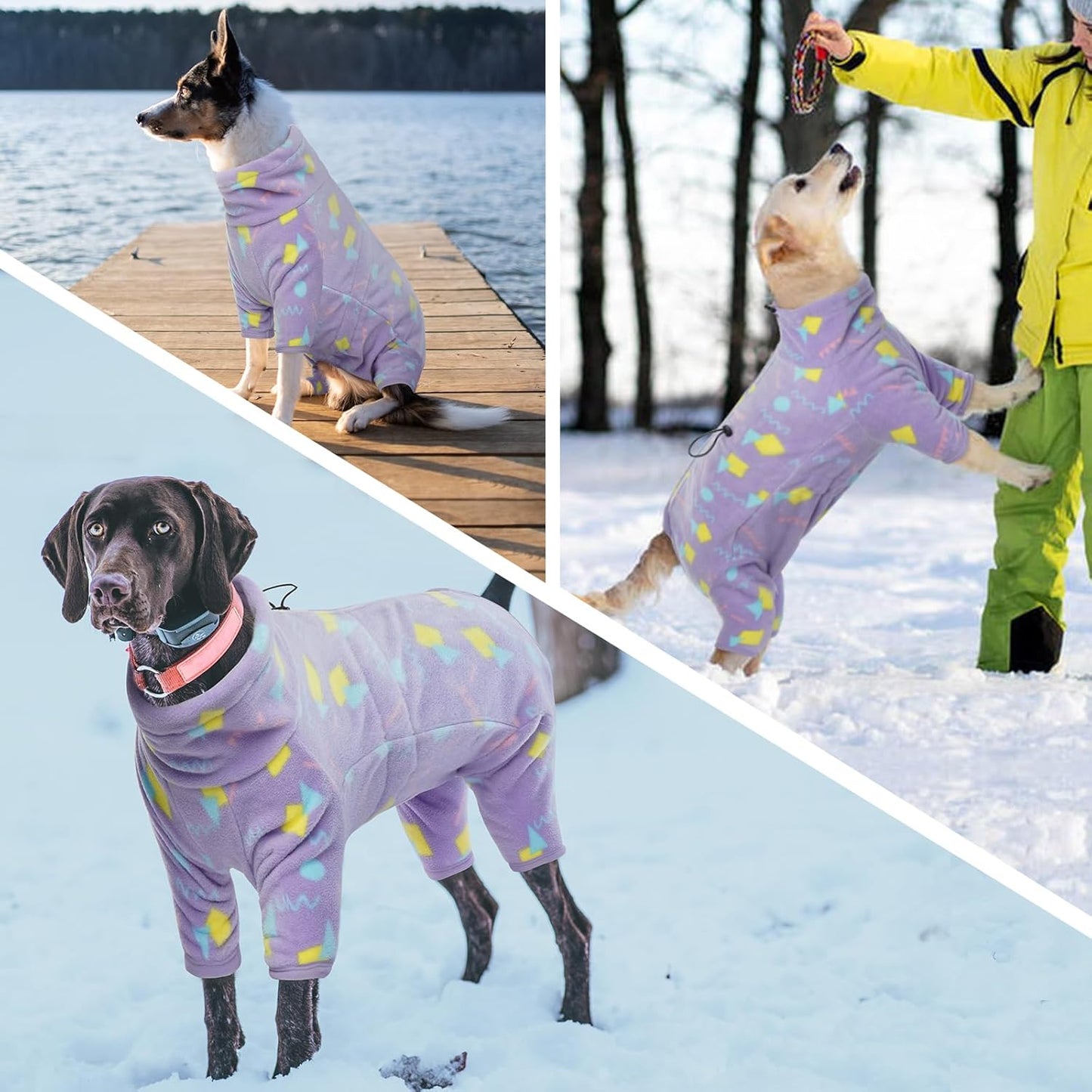 ROZKITCH Dog Winter Coat Soft Fleece Pullover Pajamas, Pet Windproof Warm Cold Weather Jacket Vest with Luminous Zipper, Jumpsuit Apparel Outfit Clothes for Small Medium Large Dog Geometry 3XL