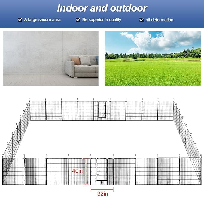 BestPet | Dog Playpen | 40 Inch, 32 Panels | Heavy Duty Metal Pet Exercise Pen | Indoor Outdoor Fence Panels | Rust-Resistant, Removable, Tool-Free Setup | Anti-Skid, Expandable Design
