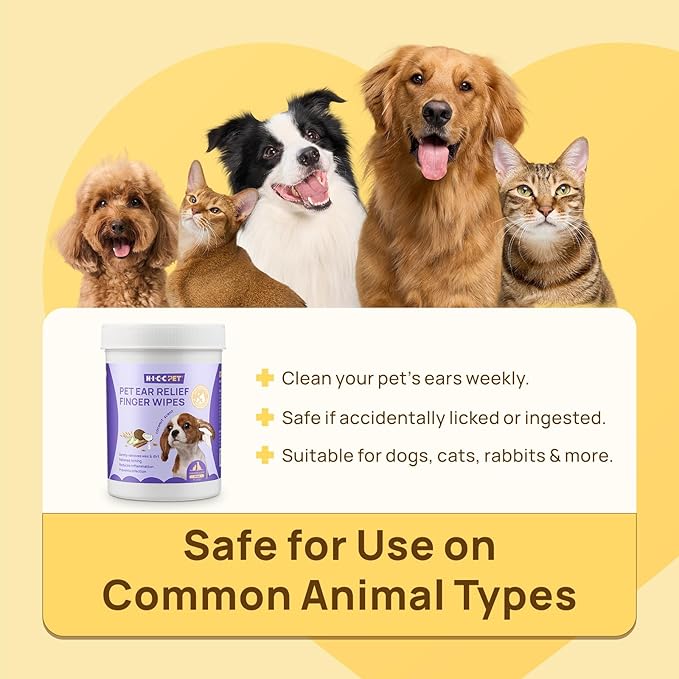 HICC PET Dog Ear Finger Wipes, Ear Cleaner Wipes for Dogs & Cats, Dog Ear Infection Treatment to Relief Itching & Inflammation, Remove Wax, Dirt & Stop Smelly, Non-Irritating, 50ct(Coconut Scent)