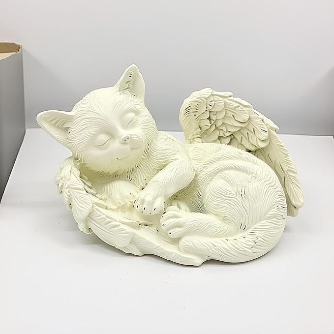 Small Cat Memorial Stone Commemorates Our Lost Fur Baby,Peaceful Sleeping Angel Statue for Garden,Indoor,Pet Grave Markers,and Loss of Cat Sympathy Gift (Milky White, Small)