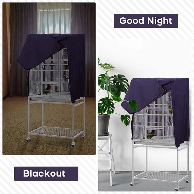 QBLEEV Birdcage Covers, Breathable Parrot Cage Cover Shade, Universal Blackout Windproof Light-Proof Covering Reduces Distractions Night Accessories Cloth Without Cage-17.7x24.8x31.5in (LxWxH)