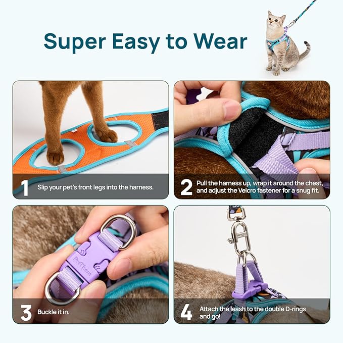 Cat Harness and Leash Set, Step-in Escape Proof Adjustable Vest Harness for Small Medium Large Cats, Lightweight Soft Breathable Reflective Kitten Harness for Walking Travel, Camping(Blue, XS)