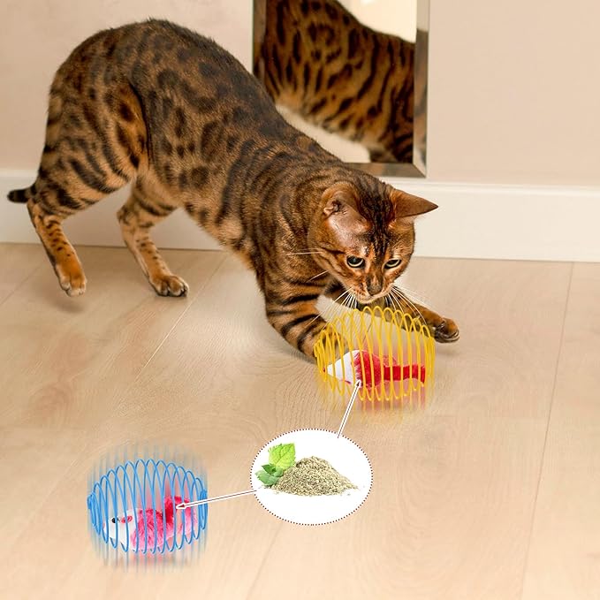Jecery 5 Pcs Cat Spring Balls Stretchable Springs Toys Rolling Balls Colorful Playful Coils Interactive Spring Action Toy Caged Rats for Kitten Cat Pet Supplies Indoor (Catnip Rats,Bright Color)