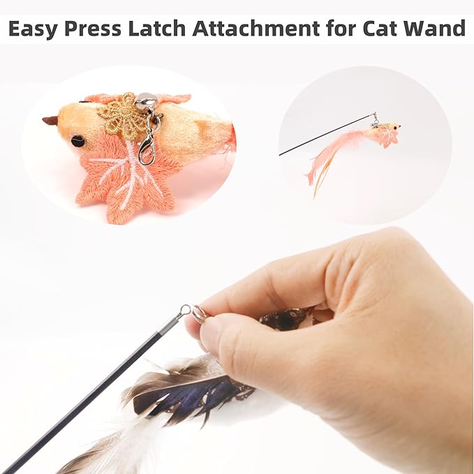 11PCS Realistic Bird Cat Toy Refills – Handmade Feather Cat Toys with Bell, Clip-on Cat Wand Attachments – Interactive Cat Toys for Indoor Cats, Refill Set for Wand Toy or Cute Home Décor