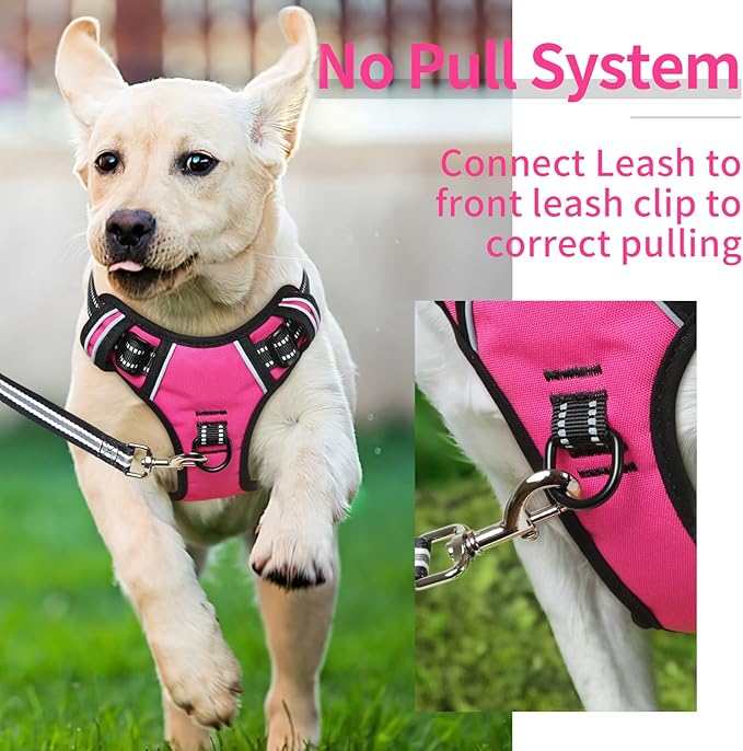 HEELE Dog Harness, No Pull Adjustable Padded Reflective Harness for Small Medium Large Dogs with Handle for Walking Training, Rose, XL