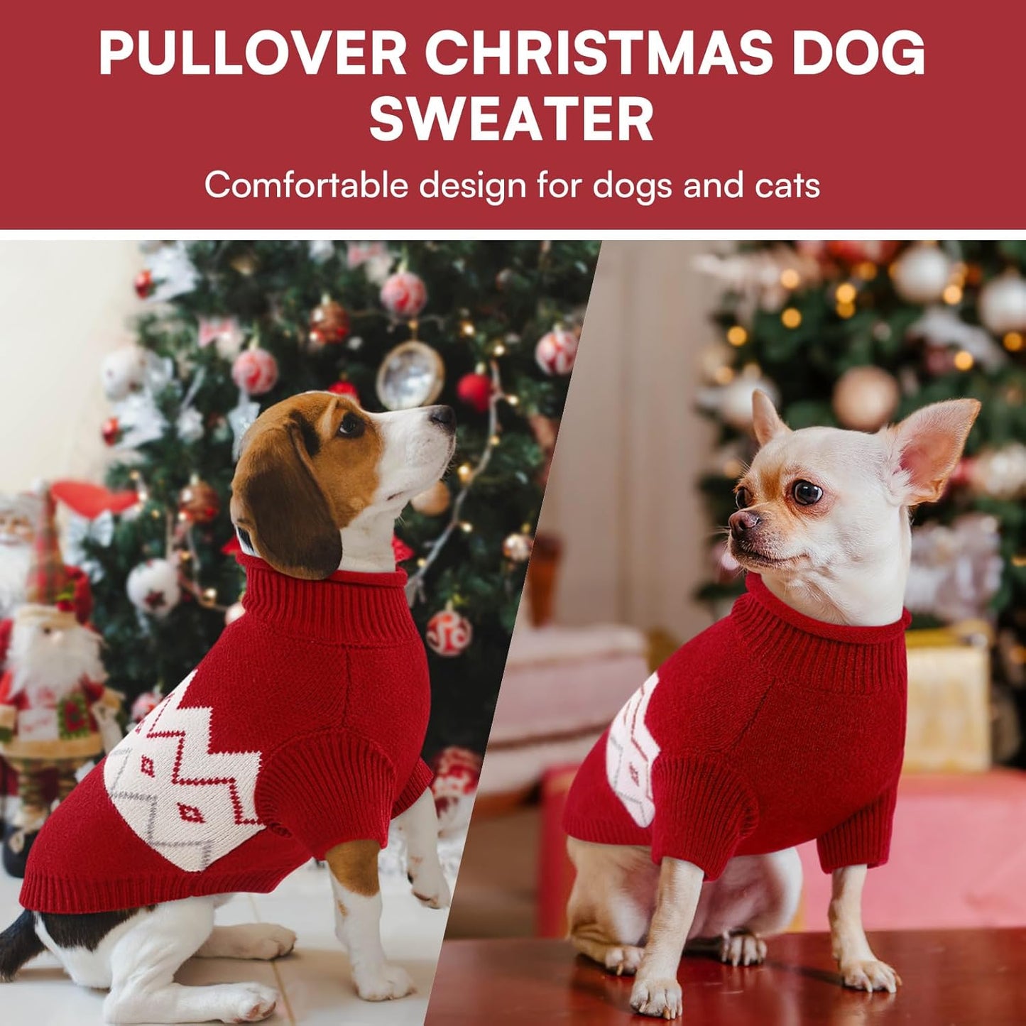 Queenmore Warm Dog Sweater, Soft Pet Knitwear, Knitted Pullover, Winter Pet Clothes for Small Medium Dogs Cats