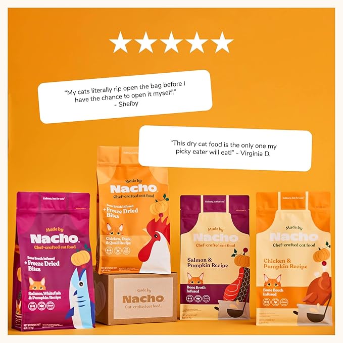 Made by Nacho Dry Cat Kibble 4lb Bag, High Protein Premium Cat Food with Freeze Dried Pieces, Cage-Free Chicken & Duck, Limited Ingredients, Single Bag
