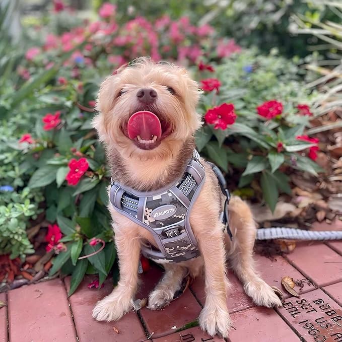Auroth Tactical Dog Training Harness No Pulling Front Clip Leash Adhesion Reflective K9 Pet Working Vest Easy Control for Small Medium Large Dogs Grey Camo L