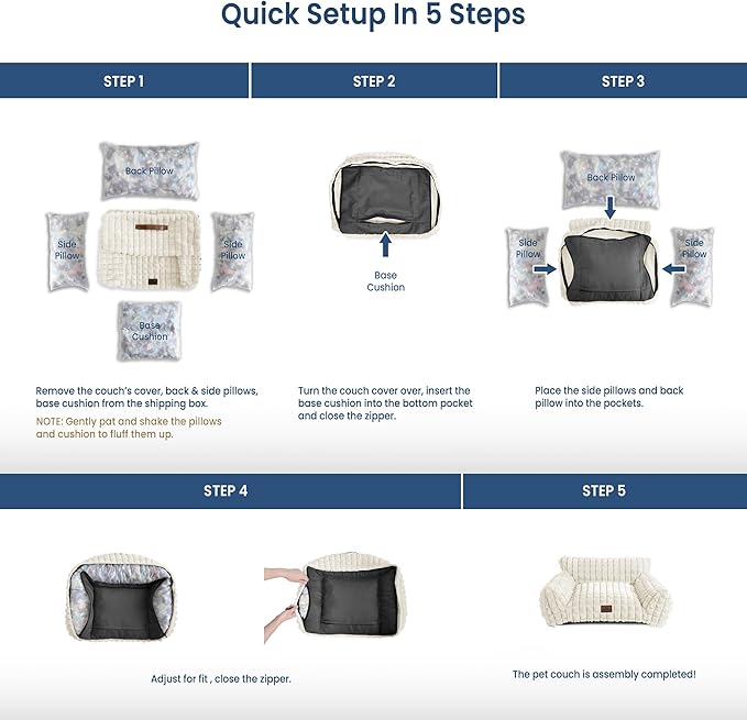 Cute Cat Couch Bed – Supportive & Fluffy Pet Sofa with Faux Rabbit Fur Washable Cover in 3D Diamond Pattern, 24" Off White