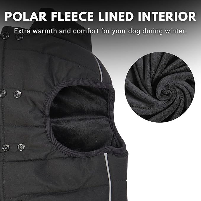 Spark Paws Dog Winter Jacket, Water-Resistant Coat, Warm Reflective Windproof Fleece-Interior, for Medium and Large Dogs - Black - XXL