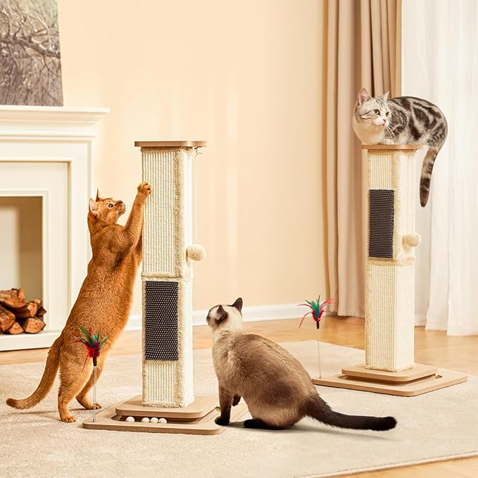 Cat Scratching Post Sisal Scratch Posts for Indoor Cats Adults Tower Cat Scratch Furniture Protector Large Cat Scratcher Kitten Toys Tall 33 Inch