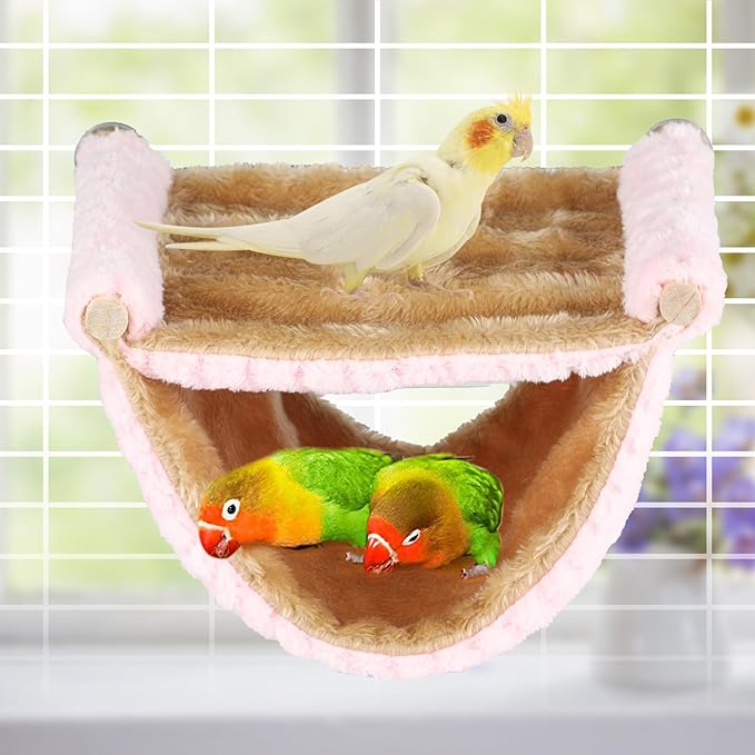 BWOGUE Winter Warm Bird Nest Bed Hanging Hammock Snuggle Hut Parrot House Tent Toy Bird Cage Perch for Parakeet Budgies Cockatiels Lovebird Cockatoo Finch Hamster Chinchilla Guinea Pig(Medium, Pink)