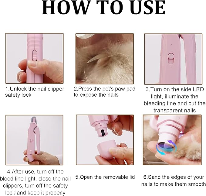 Pupnourish Nail Trimmer, The Safetrim by Pupnourish, 2 in 1 Nail Clipper and Grinder with Light, Grinder Silent, Splash Guard, Suitable for Dog & Cat (Pink)