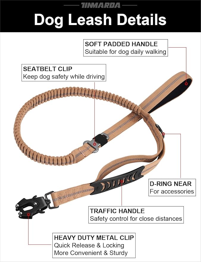 Dog Leashes for Medium Large Dogs Heavy Duty, 4-6FT Shock Absorbing No Pull Dog Leash with Advanced Easy Metal Clip, 2 Comfortable Padded Handles (Coyote Brown)