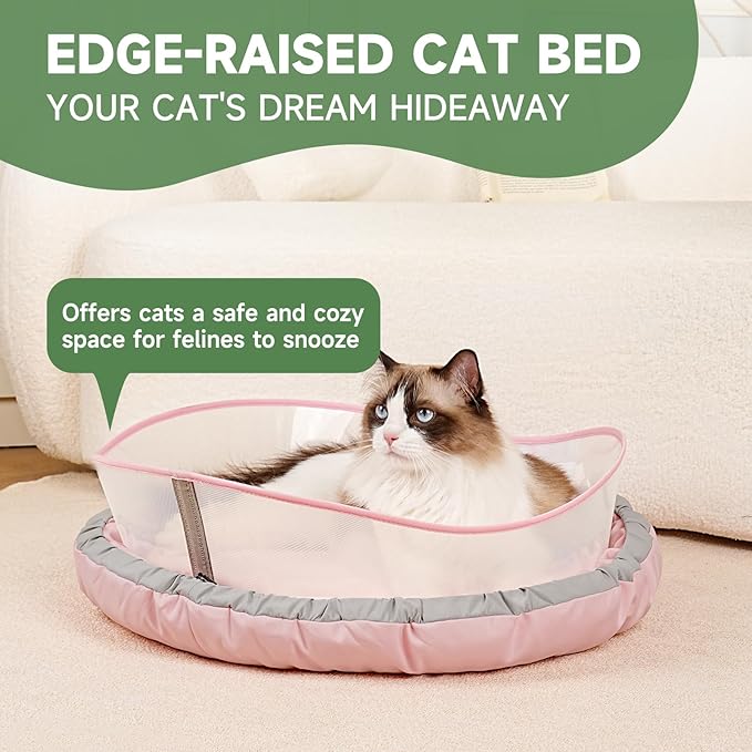 Cat Bed Kitten Bed, Round Donut Pet Bed Gift for Cats, Puppy, Small Dog, Calming Fluffy Cat Couch Sofa with Hard Protective Shieldfor Indoor Outdoor (Pink,21 Inches)