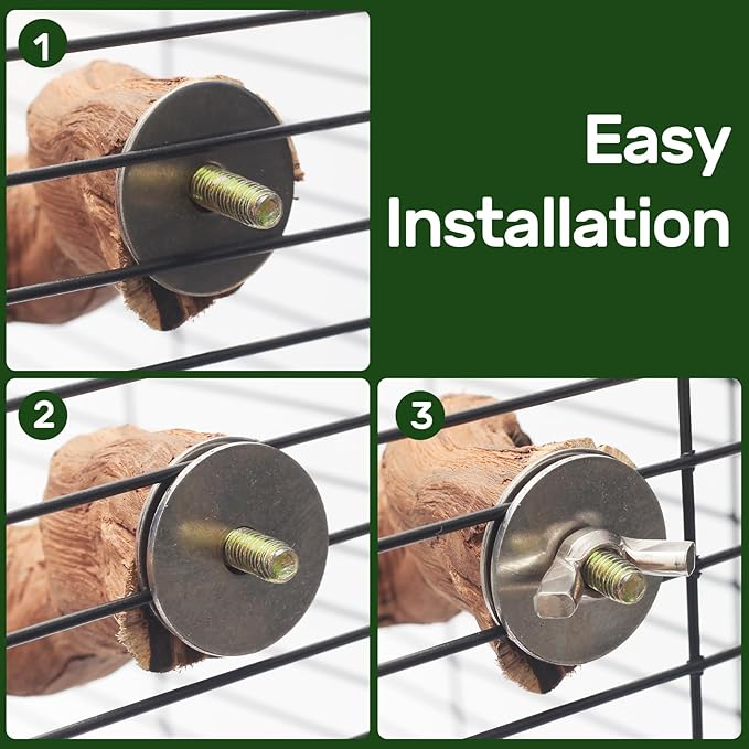 3-Piece Premium Bird Perch Stand with Natural Grape Wood Branch, Paw Grinding Fork, Chewing Stick, Cage Accessories for Parakeets, Budgies, Cockatiels, Finches, Lovebirds