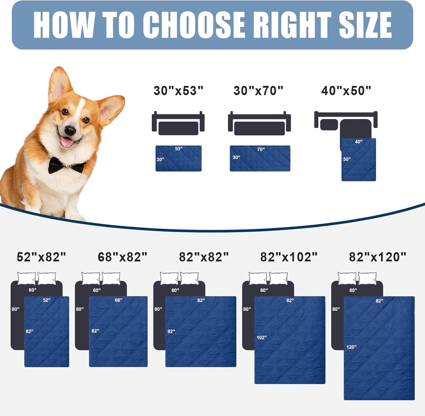 Smiry Waterproof Dog Bed Cover Pet Blanket, Soft Washable Dog Blanket for Furniture Bed Couch Sofa Reversible, Checkered (30"x70", Navy/Blue)