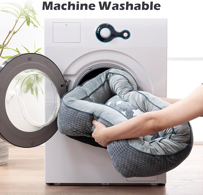 SIWA MARY Dog Bed for Medium Small Dogs, Washable Sofa With Wide Sides, Pentagram Pattern, Durable Pet Cuddler, Warming Soft Calming Puppy Sleeping, Star-Gray, Medium-(25''x 21''x 8'')