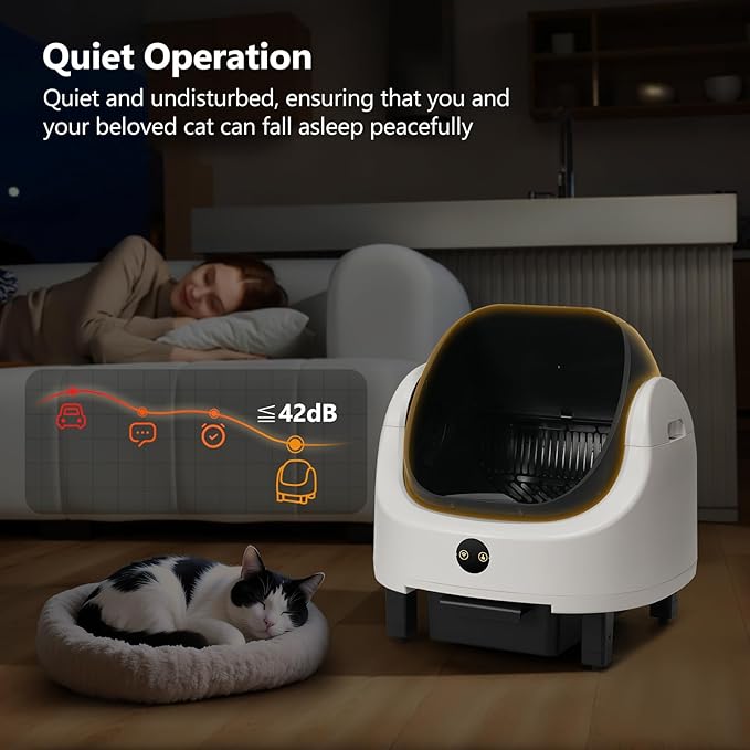 Self Cleaning Litter Box,Open Top Design Automatic Cat Litter Box Self Cleaning for Multiple Cats with App Control Safety Protection,Black