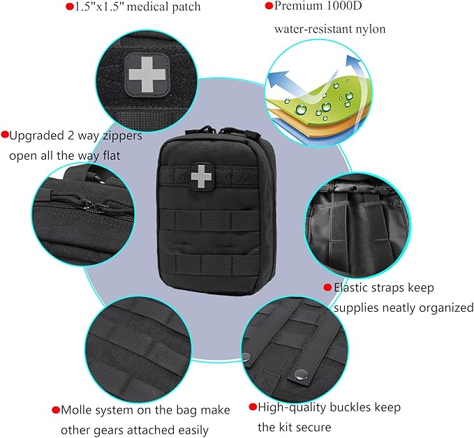 Carlebben EMT Pouch MOLLE Ifak Pouch Tactical MOLLE Medical First Aid Kit Utility Pouch (With Medical Supplies)