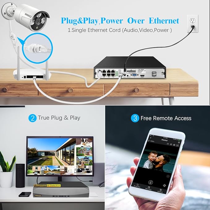 OOSSXX (HD 2.7K 5.0MP with Audio Outdoor Wired Security Camera Systems PoE Outdoor Surveillance Video System