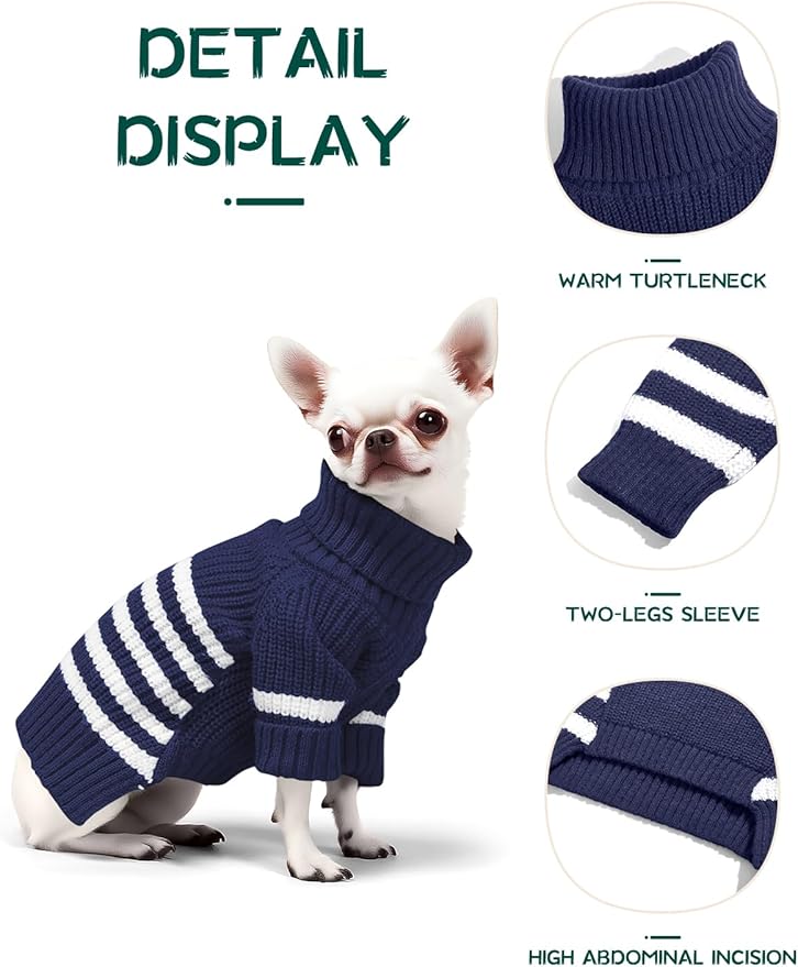 Haloumoning Small Dog Pullover Sweater, Striped Knitted Pet Sweaters for Fall Winter Dog Clothes, Turtleneck Thick Warm Clothes for Small Medium Large Dogs
