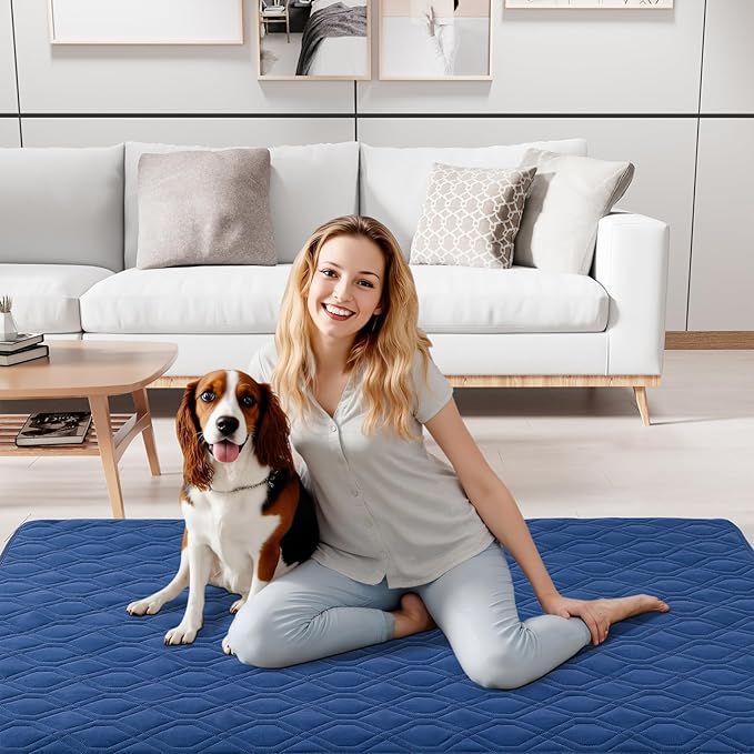 Smiry Waterproof Dog Blanket, 30x70 Inch Soft Pet Bed Cover Reversible, Washable Sofa Couch Furniture Protector for Small Medium Large Dog Puppy Cat, Geometric, Navy/Blue