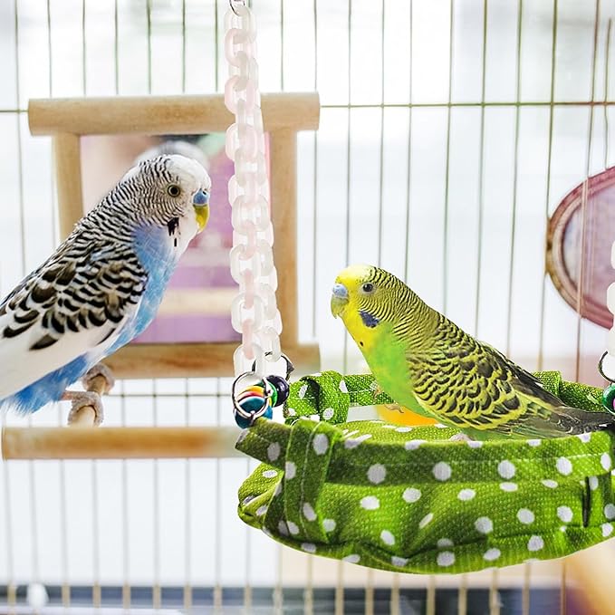 Hanging Parakeet Hammock,Medium Bird Beds for Cages Circle Bird Cage Hammock Swing,Green Cockatiel Sleeping Bed Nest Toy for Parrot Cockatoo Lovebird Conure