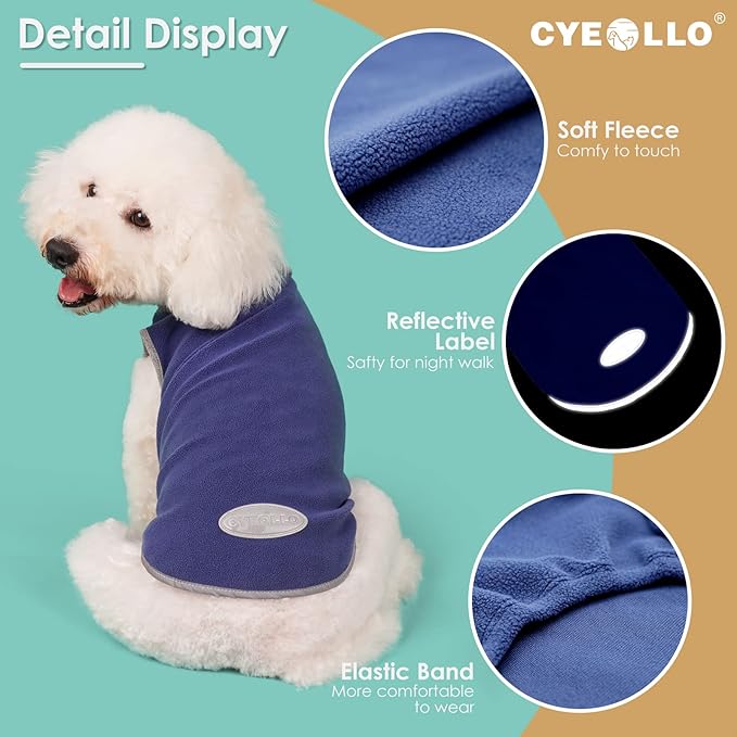 cyeollo 2 Pack Dog Fleece Sweater Stretchy Sweatshirt Pullover Dog Vest with Reflective Stripe Pet Clothes Lightweight Pet Sweaters for Small Dogs Size Grey & Blue