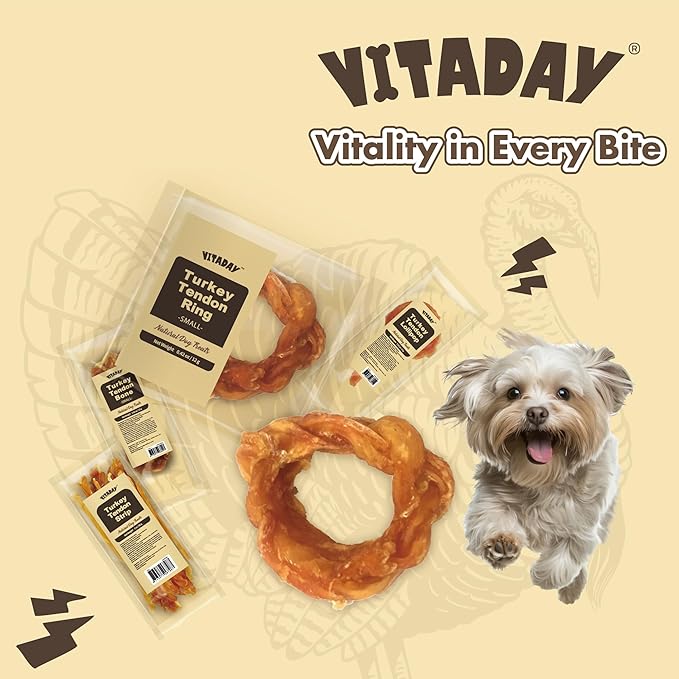 Turkey Tendon for Dogs, Turkey Tendon Ring (S) Pack of 4, 100% Natural, USA-Sourced, High-Protein, Low-Fat, Long-Lasting Dog Chew, Rawhide Alternative, Hypoallergenic Puppy & Dog Treats