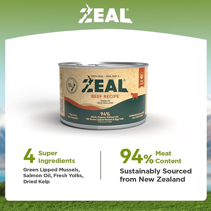 ZEAL New Zealand Wet Cat Food – High Protein, Grain-Free with Superfoods (Lamb, 6oz Can, 12-Pack)