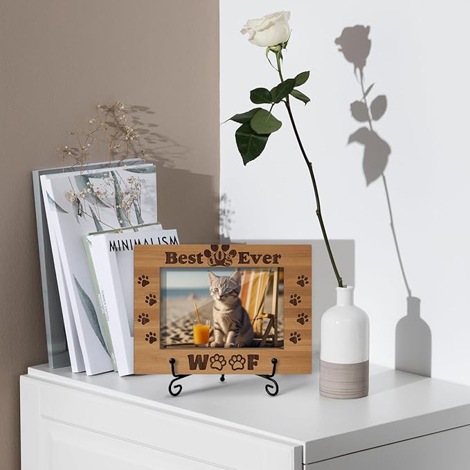 Pet Picture Frame, Dog Picture Frame Birthday Gift for Dog Owner Mom Friend, Wooden Photo Frame with Stand, 4x6" Photo Frame for Tabletop Display, Home Office Bedroom Desk Decor Shelf Display/XK48
