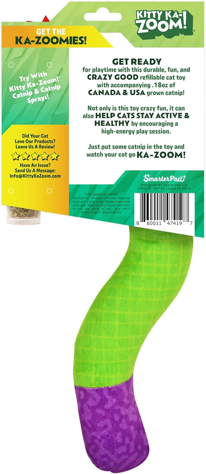 ZOOMIE Snake Kicker - Refillable Catnip Toy + Catnip | High Potency Hand Harvested Fresh | Soft Plush for Engaging Play