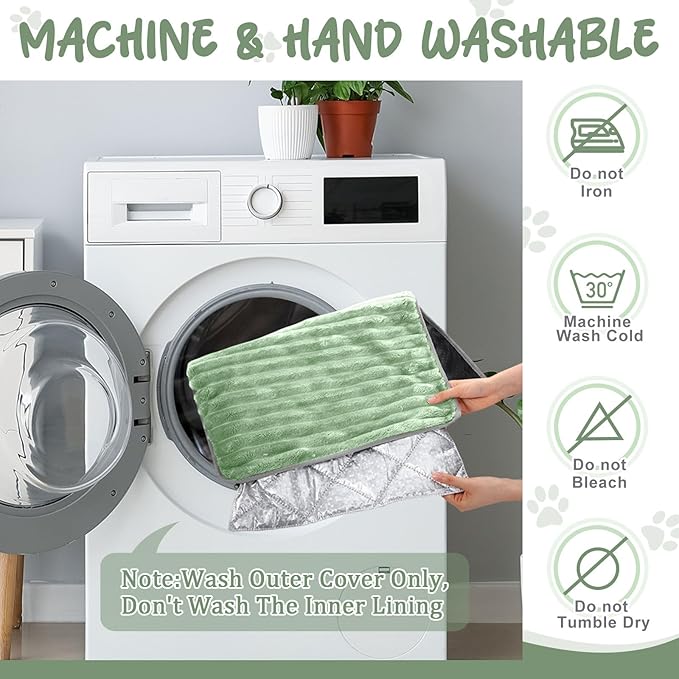 Nuanchu 4 Pack Self Warming Cat Bed 24 x18 Self Heating Dog Cat Pad Bulk Crate Mat Extra Warm Thermal Big Pet Pad for Indoor Outdoor Pets Houses with Removable Washable Cover Non Slip(Light Green)