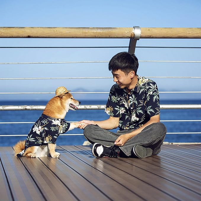 Hawaii Dog Shirt, Pet Summer T-Shirts Dog Style Floral Breathable Cool Clothes Hawaiian Shirts for Small Dogs and Cats Owner and Pet Shirts are Sold Separately